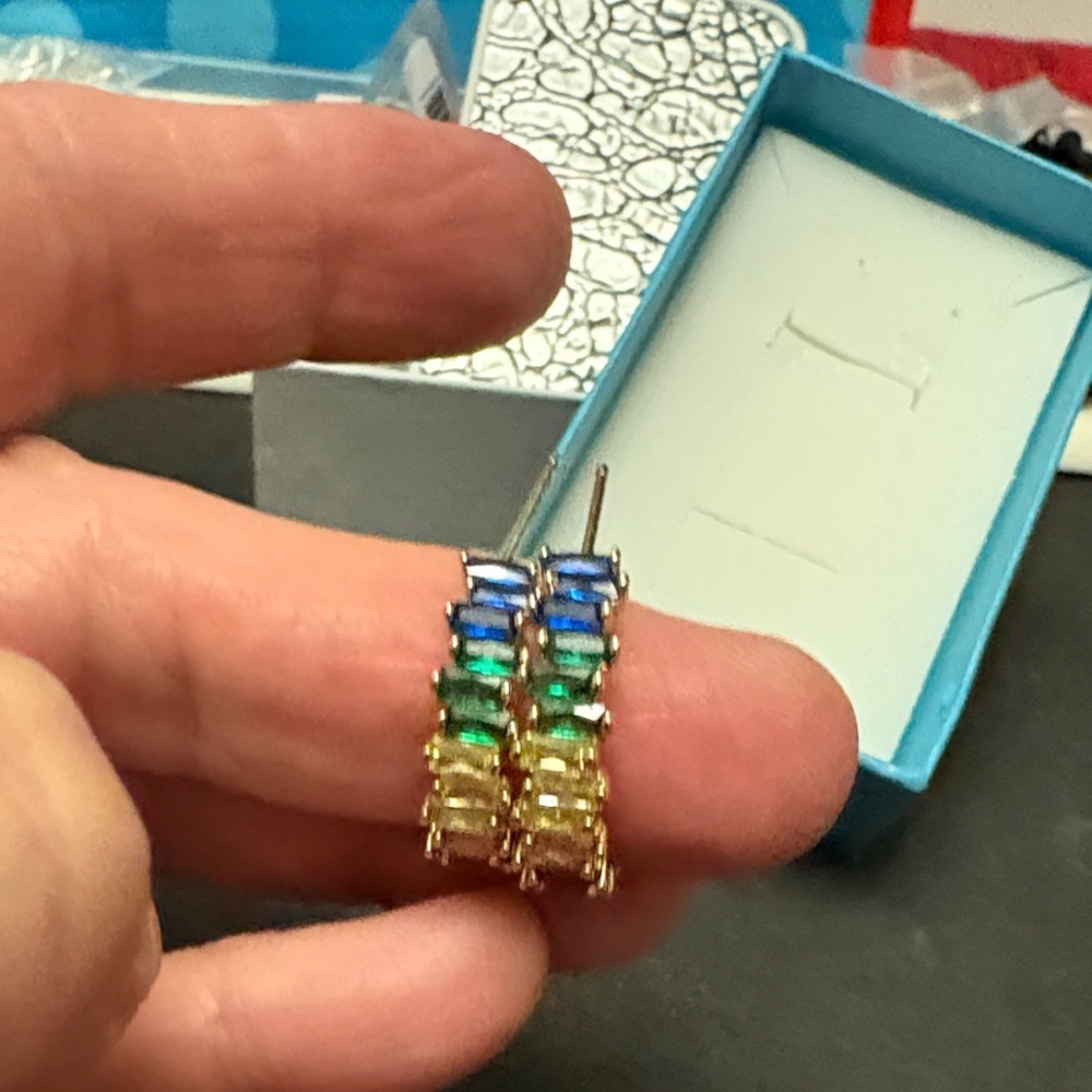 Vibrant Gold Plated Multicolor Hoop Earrings - Picture 6 of 11